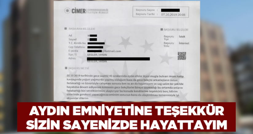 Aydın Emniyetine teşekkür